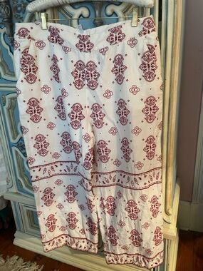 Anthropologie White Pant with Red Embroidered Detail
